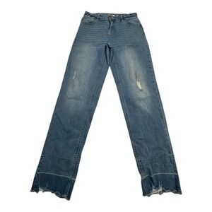 Justice Girls Size 16 Blue‎ Denim Straight Leg Jeans Distressed Frayed Hem